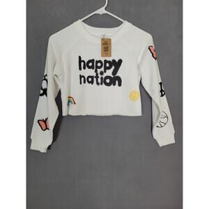 Happy Nation Girls Fleece Crop Crewneck Sweatshirt Small